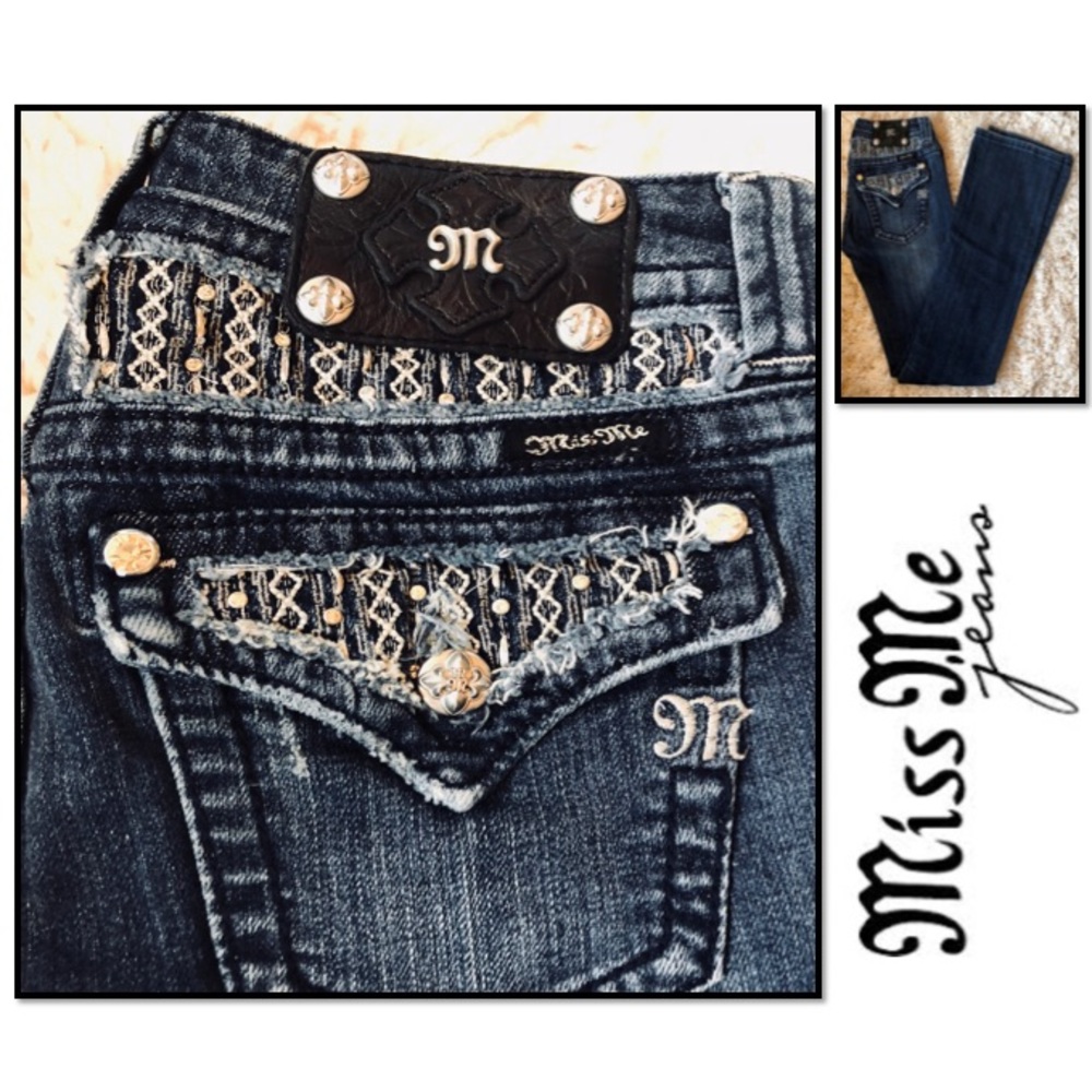 MISS ME Rhinestone and Metallic Stiching